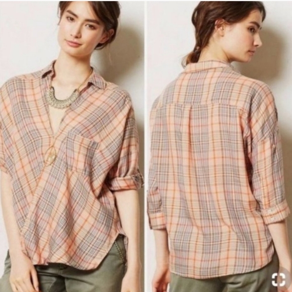 HOLDING HORSES Tops - Anthropologie Holding Horses plaid peach wrap top, size 2